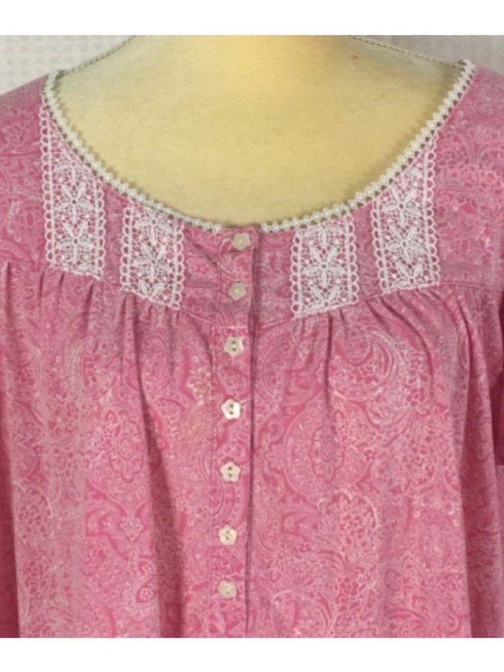 Secret Treasures Nightgown Sz 2X Pink White Paisley Embroidered Flower Buttons - Picture 2 of 14